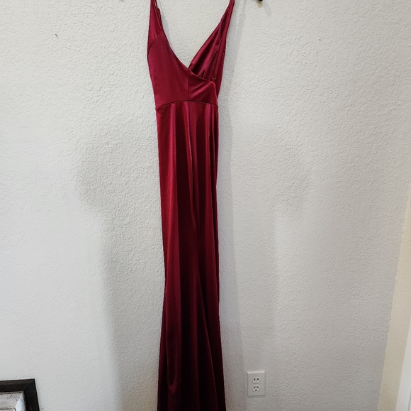 Spaghetti strap side slit full length formal - Picture 2 of 2